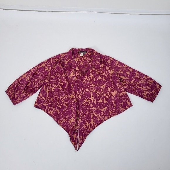 *Free With Purchase* Floral cropped blouse 3/4 sleeve peasant top crop front tie - Picture 2 of 8